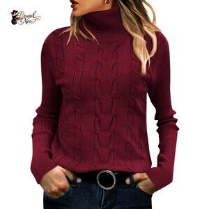 Rayon Nylon Polyester Cable Knit Turtleneck Pullover Sweater